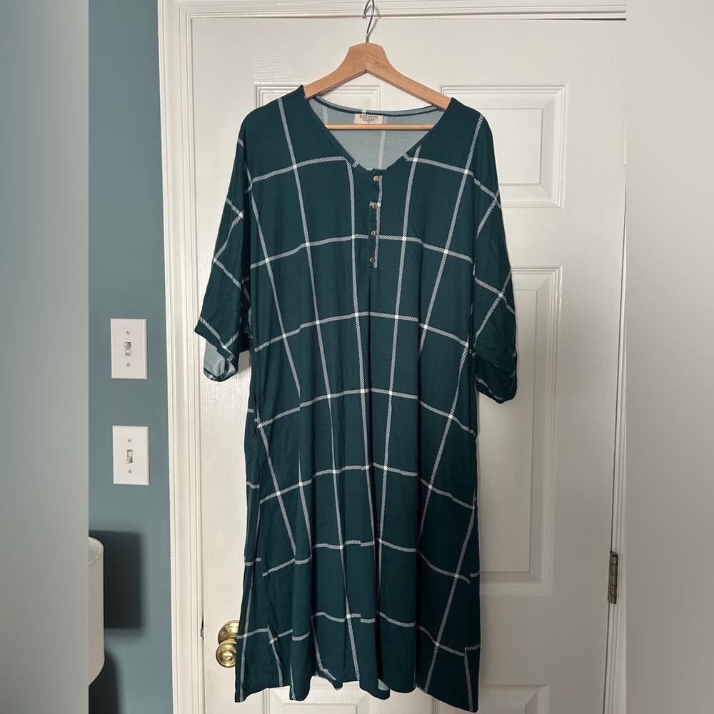 Dwell and Slumber teal plaid caftan